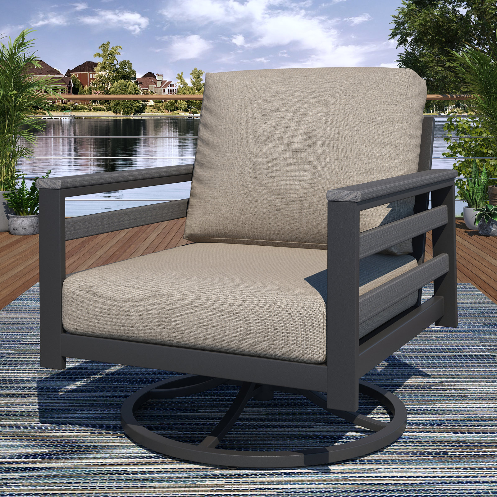 Townsend Sunbrella® Metal Swivel Patio Rocking Chair, Cast Silver, Gray