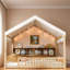 Lit en bois avec auvent, 3 étagères de rangement et lumière DEL-1694178328