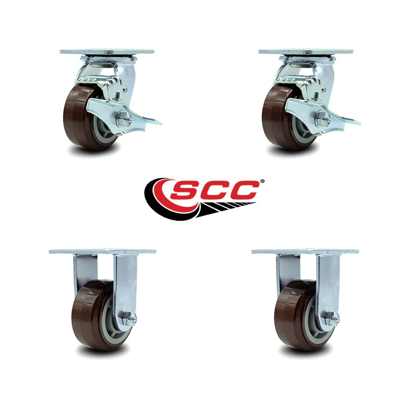 Tool Box Caster Wheel Set – 4 Inch Maroon Polyurethane Swivel Casters – SCC