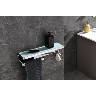 Ancika Stainless Steel White Glass Shelf W/ Towel Bar & Robe Hook