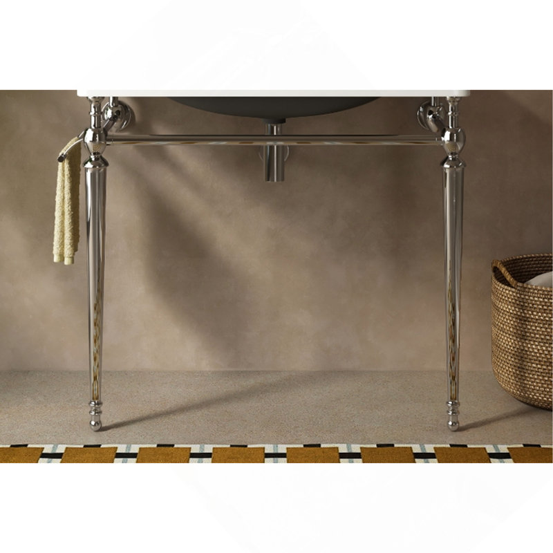 Console de salle de bain autoportante avec pieds en fer, sans lavabo et robinet, Argent argent, 34"