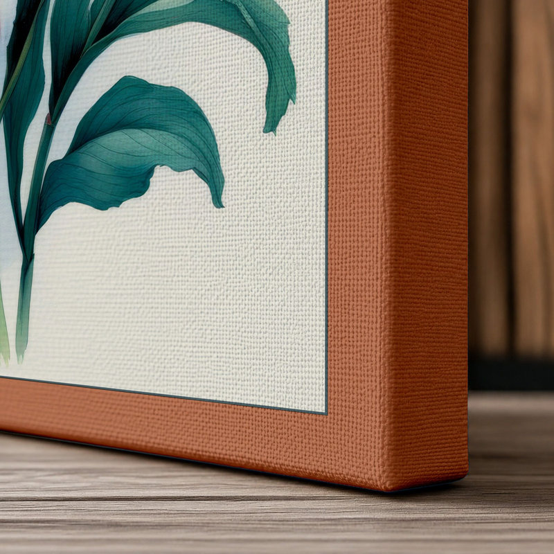 Striped Lilies in Teal Botanical - Wrapped Canvas, 36x24 - 91.4 x 61.0 cm, Terracotta Border