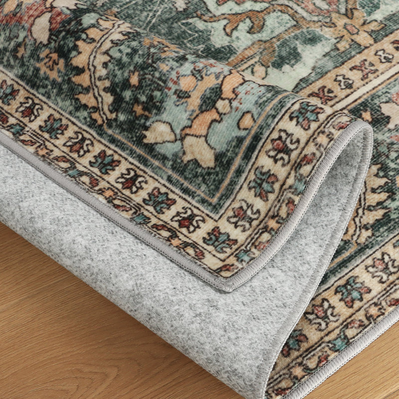 Distressed Vintage Sage Green Oriental Area Rug Machine Washable Non Slip Living Room Carpet, Rectangle 8' x 10', Green