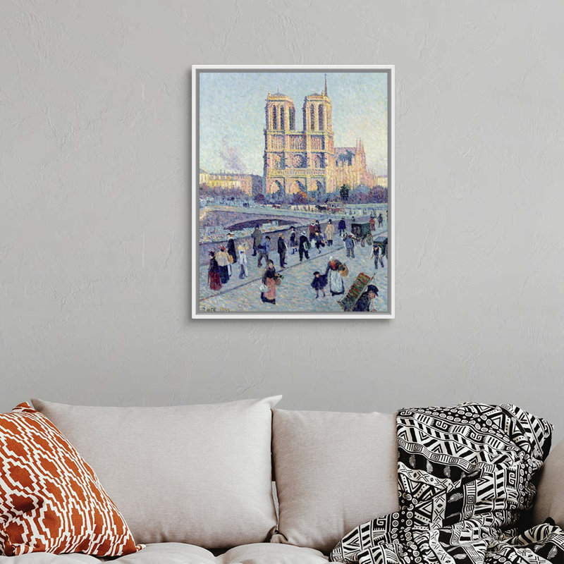 «Le Quai St. Michel and Notre Dame» par Maximilien Luce, reproduction d'art sur toile, Cadre flottant blanc