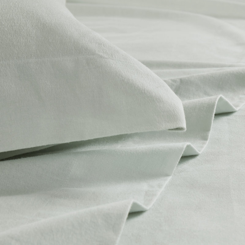 Seafoam Solid Queen Cotton Flannel 4-Piece Sheet Set