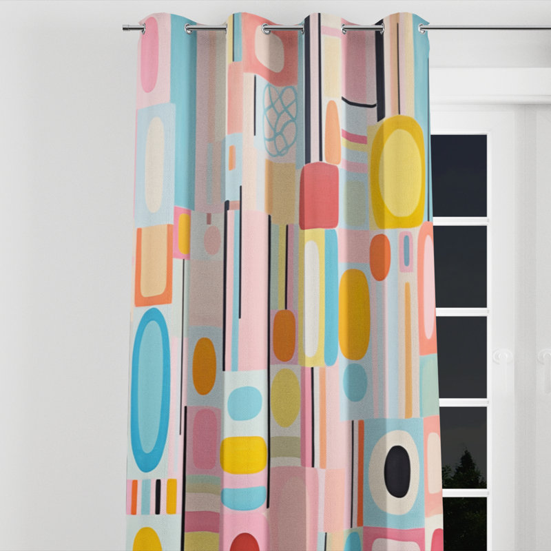 «Pink Mid Century Playful Patterns V» - Rideau à œillets occultant Mid-Century - 1 panneau, L 52 po x L 84 po