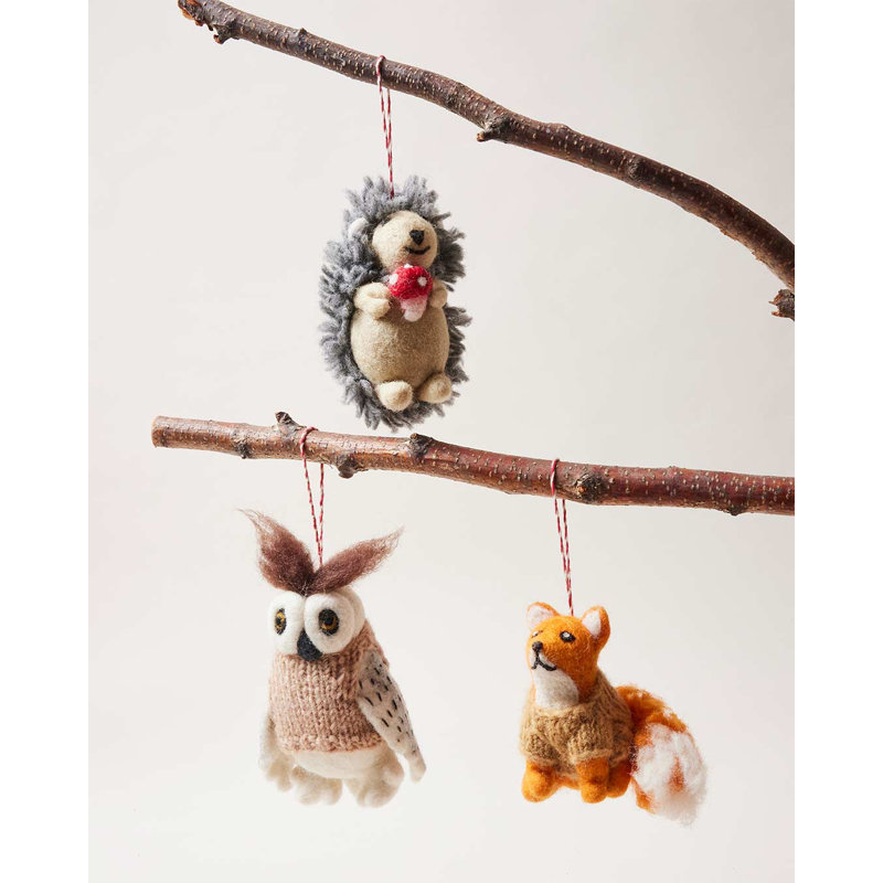 Felted Festive 6'' Handmade 100% Wool Animals Shatterproof Hanging Figurine Ornament