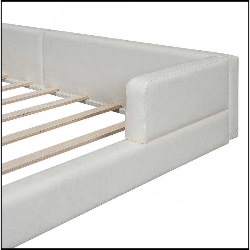 Lit plateforme tapissier avec 2 lampes de lecture, Blanc