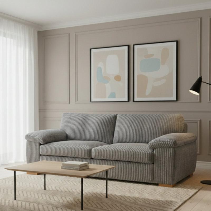 3 Seater Corduroy Sofa, Grey