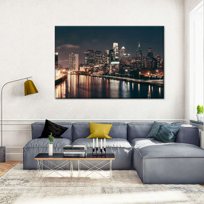 Philadelphia Night Skyline sur impression sur toile, H 24 po x l 36 po x P 1,25 po