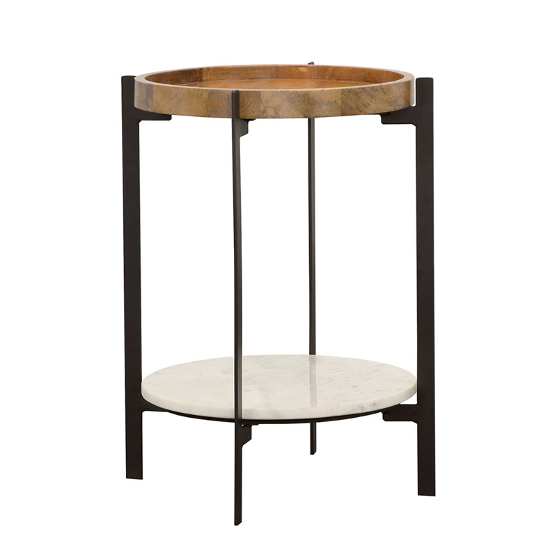 Round Accent Table with Marble Shelf