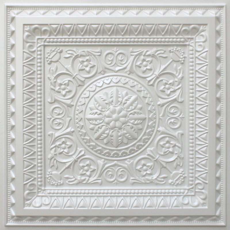 Tuile de plafond en vinyle à coller ou à coller Marseille, L 24 po x L 24 po, Blanc perle