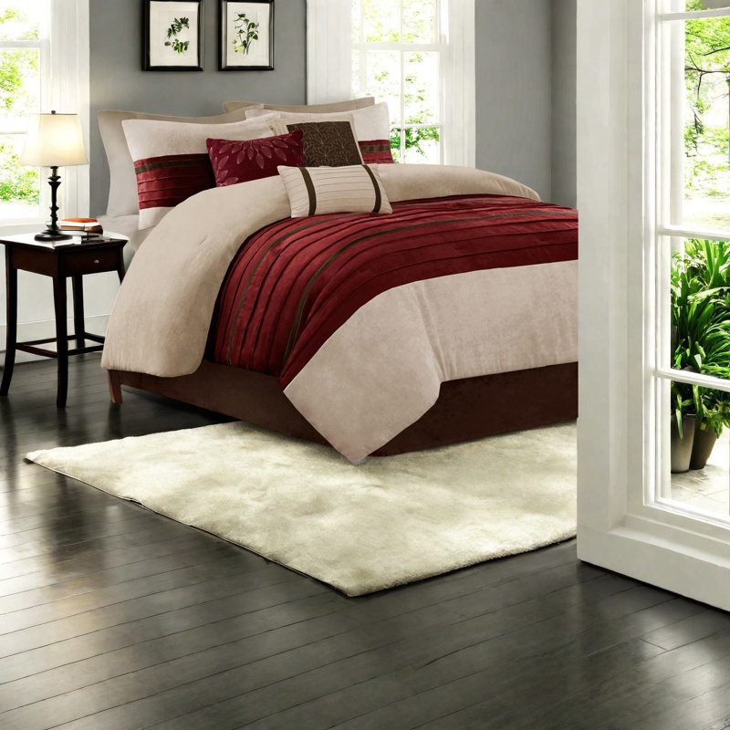 Ensembles de literie luxueux en faux suède, polyester rouge, décoration intérieure transitionnelle