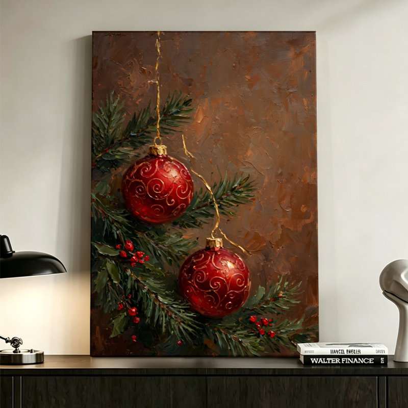 Décoration de Noël sur branches de pin vert, art mural sur toile, 16 x 24 po, H 30 po x l 20 po, Ne s’applique pas