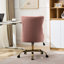 Fauteuil de bureau moderne en velours rose avec piètement en métal doré, pivotant et réglable, design capitonné, mousse à haute résilience, boutons cousus à la main, garniture décorative cloutée, revêtement pivotant, triple couche électroplaquée