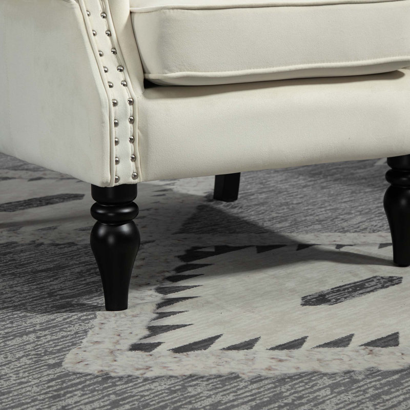 Fauteuil à oreilles Doniya en velours capitonné de 29,33 po de largeur, Velours beige