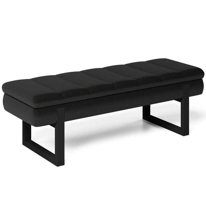  52'' Wide Faux Leather Tufted Storage Bench, Black