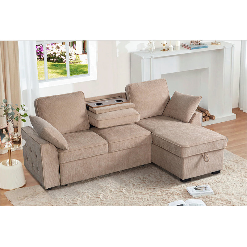 Multi - Functional Sectional Sofa Ensemble Featuring a Removable Cup Holder Tray, Storage - Integrated Chaise and Adjustable Backrests