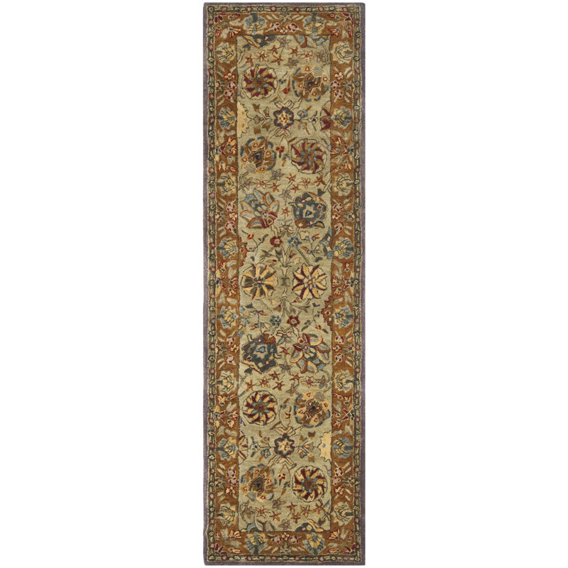 Tingley Handmade Tufted Wool Green/Gold Area Rug, Runner 2'3" x 10'