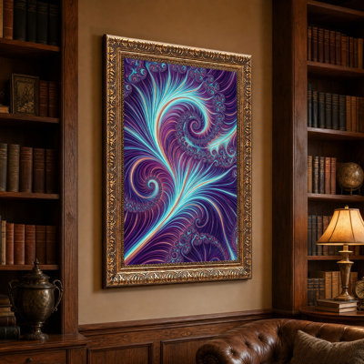 Toile murale en spirales fractales violettes et cyan