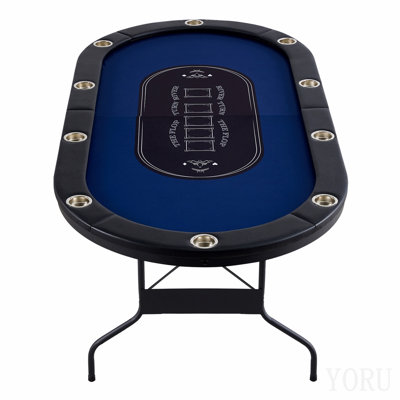Table de poker pliable pour 10 joueurs, table de poker Blackjack Texas Holdem avec rails rembourrés et porte-gobelets en acier inoxydable, table de jeu de cartes pliante portative, table de jeu ovale de 84 po