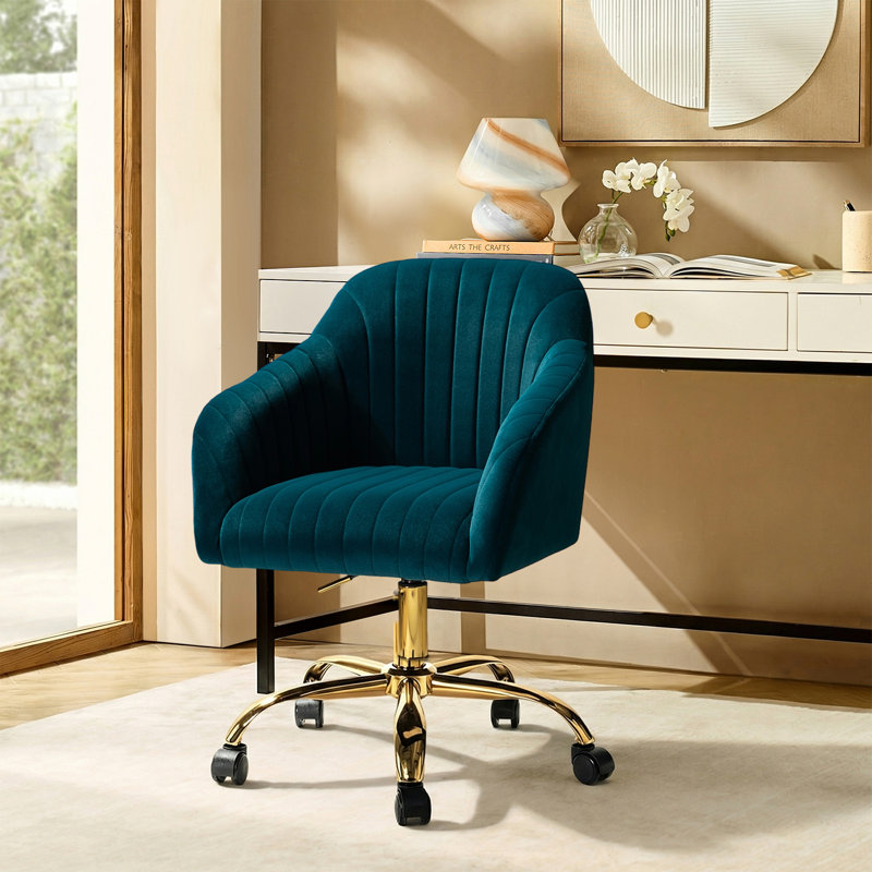 Chaise de travail en velours Adan, Velours sarcelle
