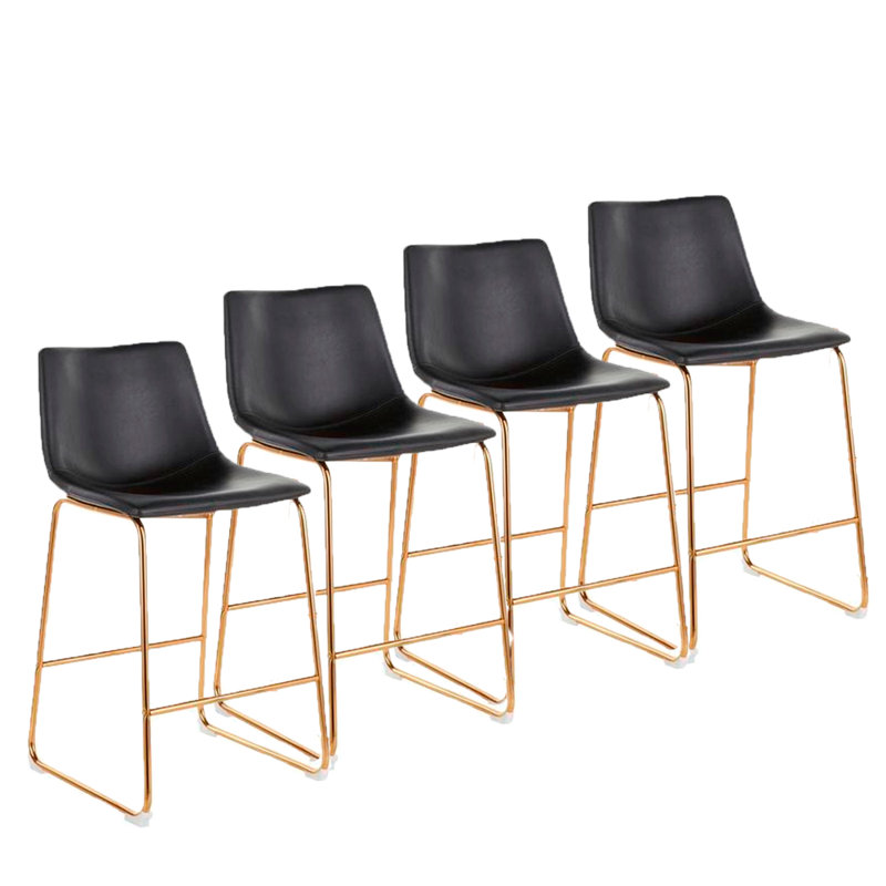 Chinua 26" Counter Stool, Black Faux Leather/ Gold Frame