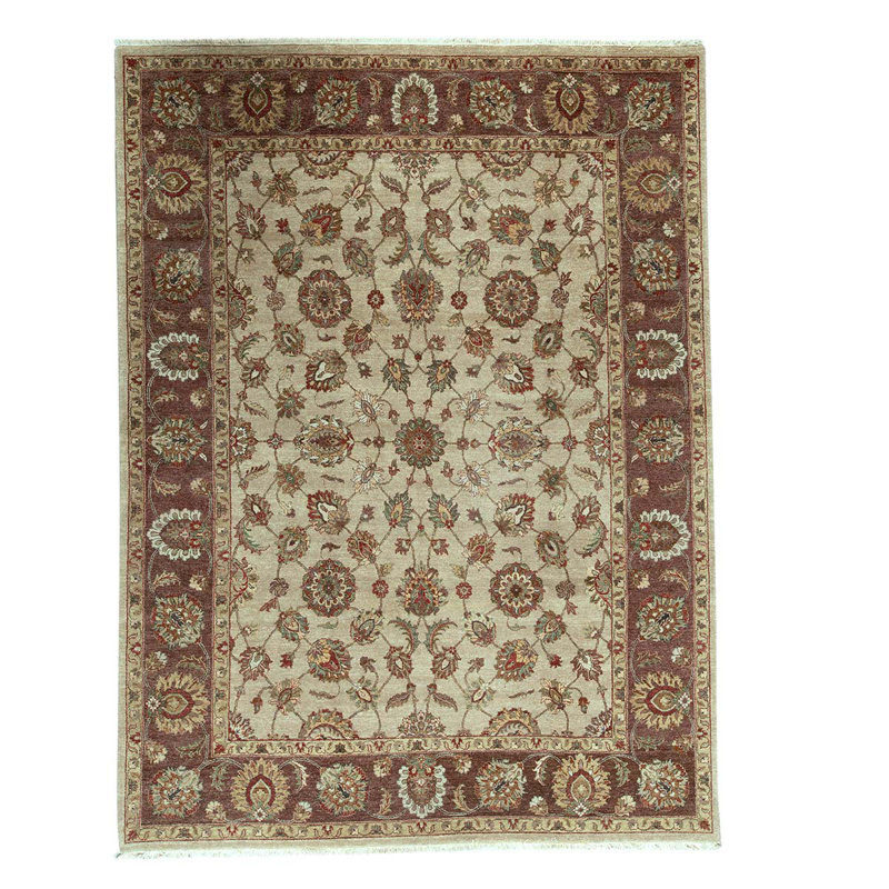 Tapis rouge / gris / brun noué à la main