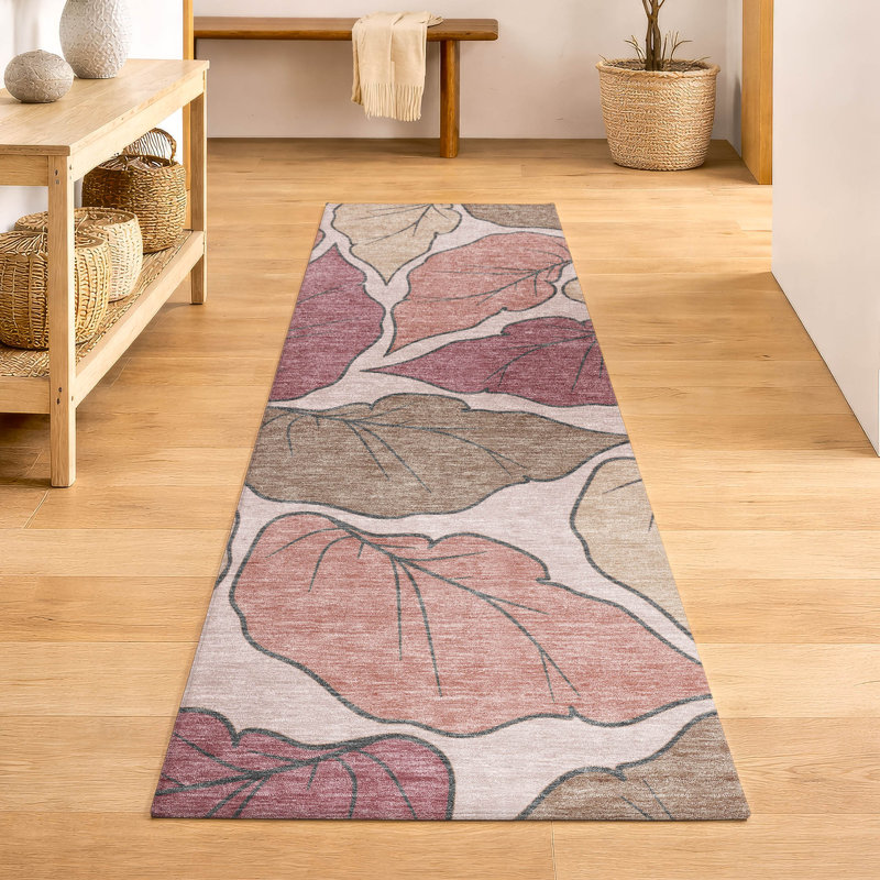 Tapis botanique de qualité supérieure lavable à la machine Mayfield AMF2348, Blush, Tapis de couloir 2 pi 3 po x 7 pi 6 po