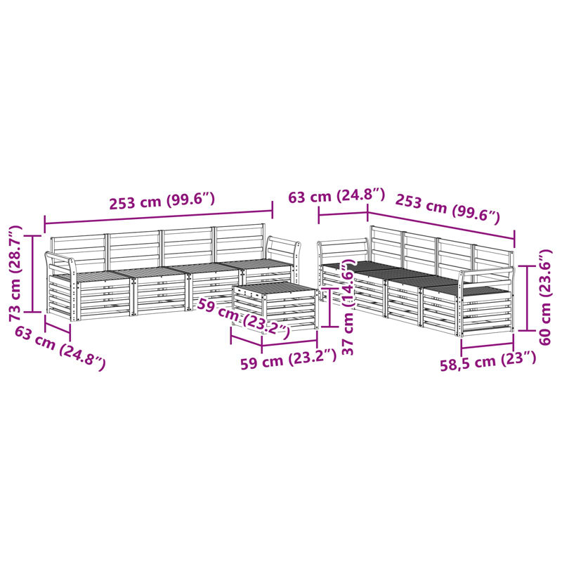 253cm Wide Patio Sectional Set