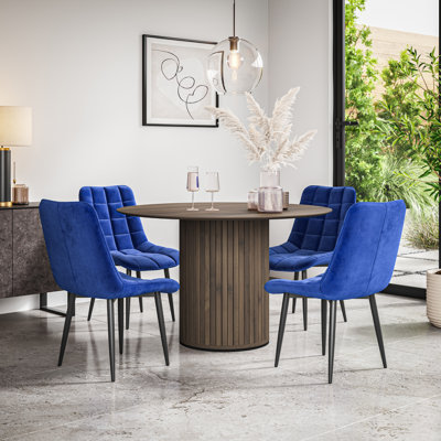 Arlo Walnut Table Top W Walnut Legs + Nova Velvet Dining Chair Beige Set Of 6