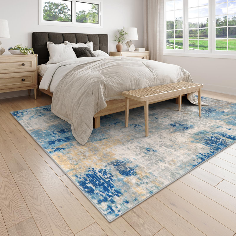 Tapis lavables abstraits modernes pour la chambre à coucher Kayo, Rectangulaire 8 pi x 10 pi