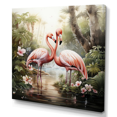 «Tropical Love», art mural flamants roses