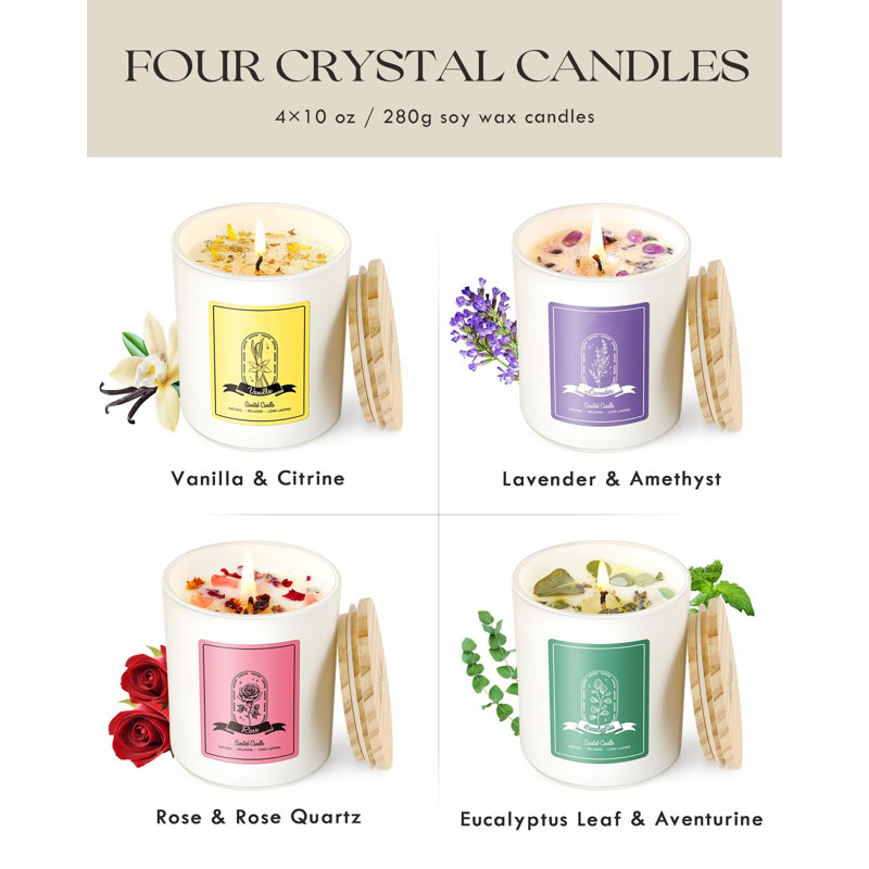 Rose/Vanilla/Eucalyptus/Lavender Scented Candles - Aromatherapy Candle With Crystals Inside, Soy Candles For Home Scented, Christmas Birthday Gifts Candle For Mom