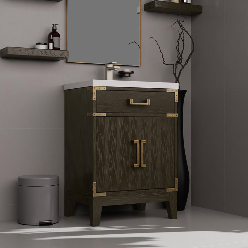 Comptoir de salle de bain en chêne brun l 18 po x P 18 po, comptoir en acrylique, 18 po Miroir, meuble-lavabo avec comptoir, 24 po
