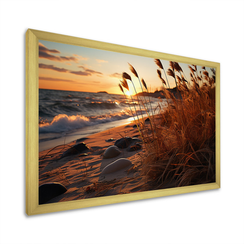 Amanollah Grass Sunrise Beach sur toile, H 12 po x l 20 po x P 1 po, Encadrement doré
