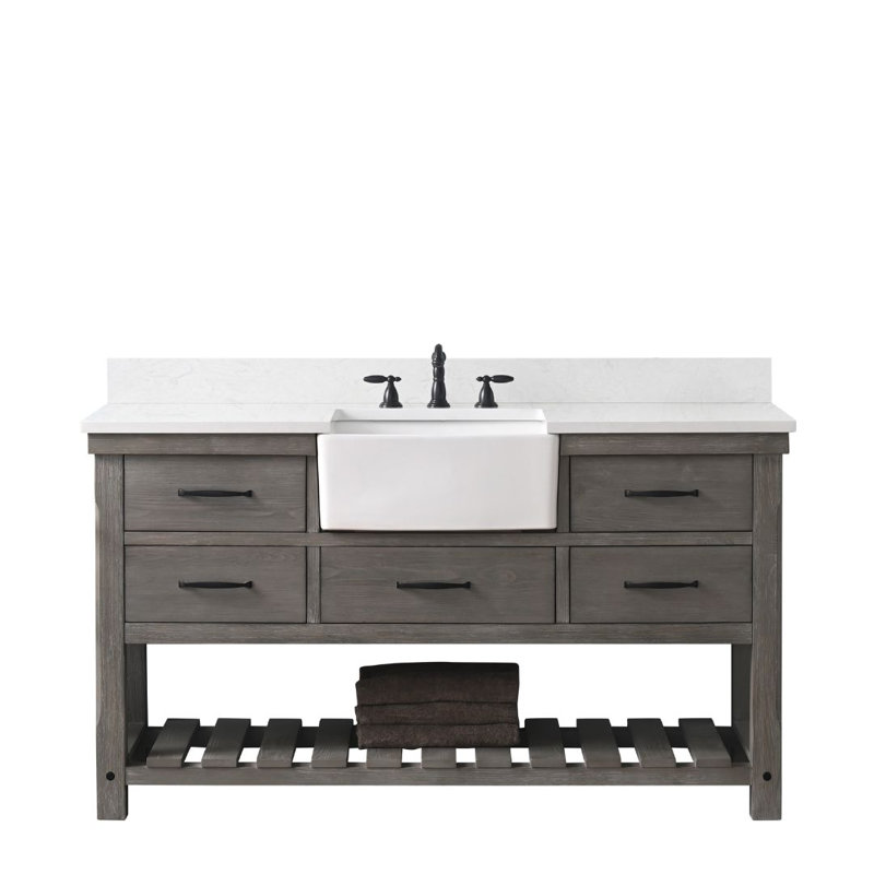 Ensemble de meuble-lavabo simple 60 po Curiel, Gris patiné / noir mat