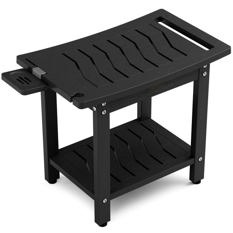 Tabouret de douche d'une capacité de 400 lb avec tablette et poignée, siège de salle de bain imperméable avec pieds antidérapants, banc utilitaire intérieur / extérieur facile à assembler pour adultes, noir