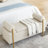 Upholstered Linen Bench In Beige With Cylindrical Arms And Solid Iron Leg Foundation For Living Room Bedroom Hallway Resilient Base