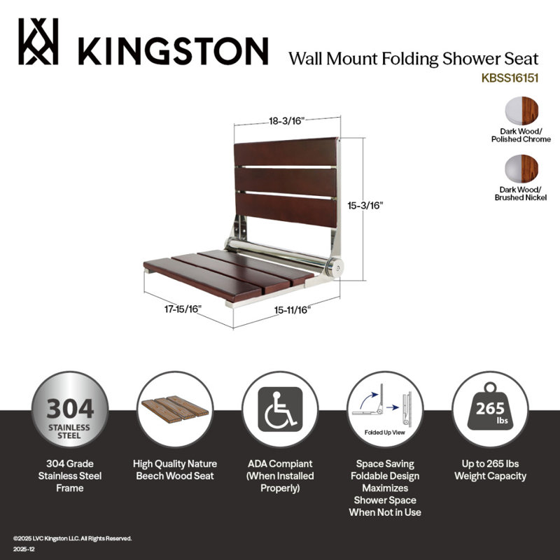 Kingston Brass Soutien 3-Slat Shower Seat