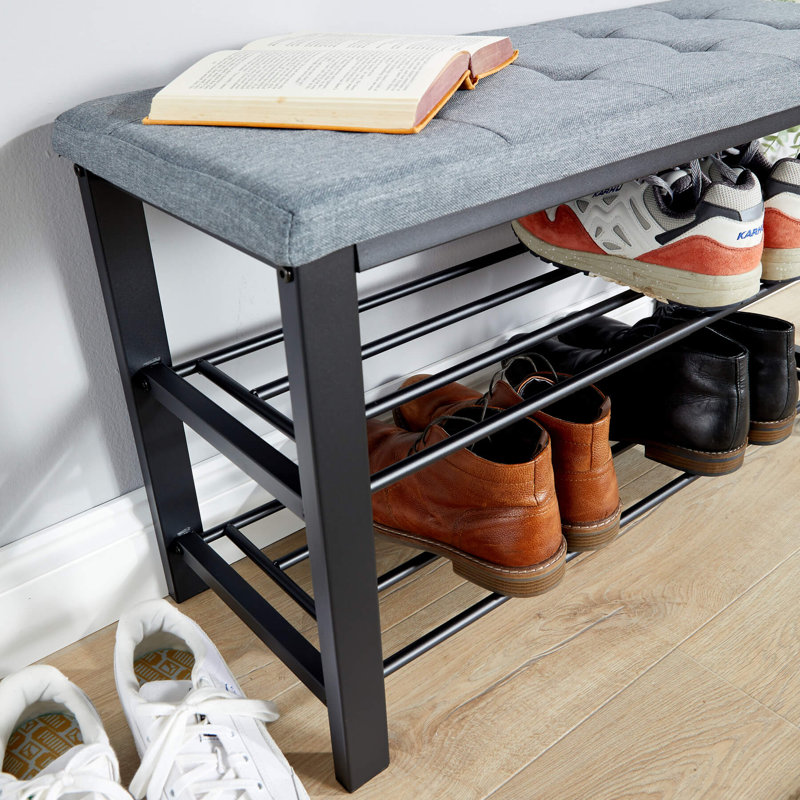 Sleaford Grey 2 Shelf Linen Hallway Shoe Storage Bench, Gray