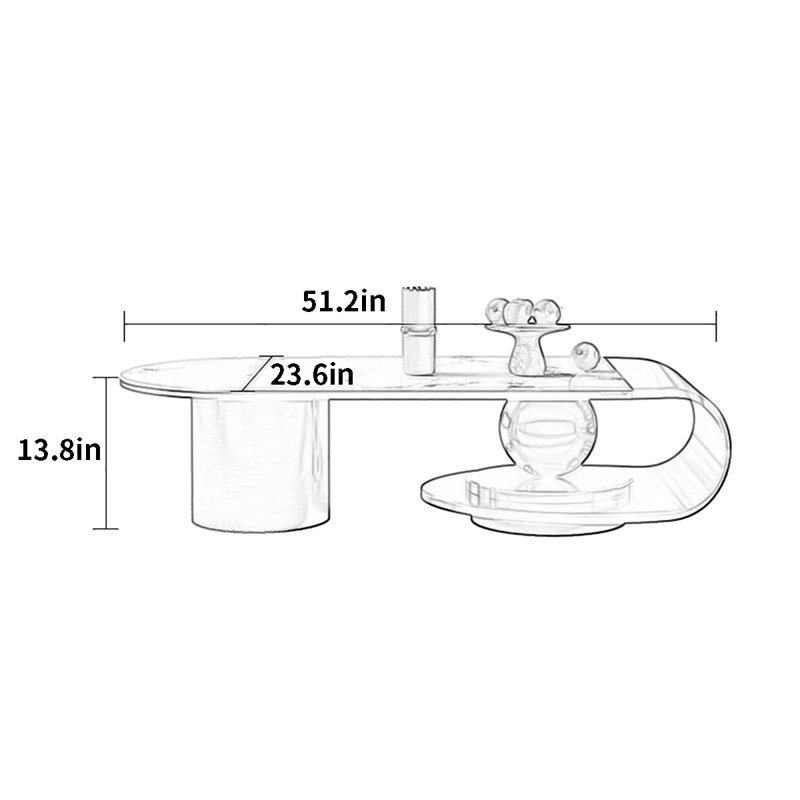 Stone Top Single Coffee Table, White/Gray, 13.8" H x 23.6" W x 51.2" L