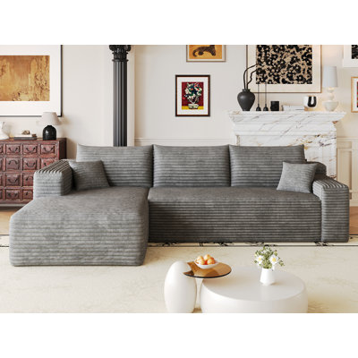 Canapé modulaire en forme de L de 103 po en velours côtelé pelucheux, aucun assemblage requis