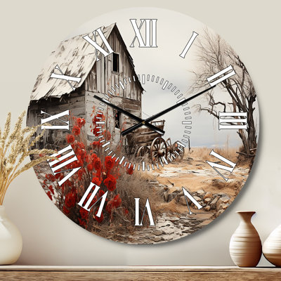 Red Farmhouse Rustic Elegance I - Farm White Face Wall Clock