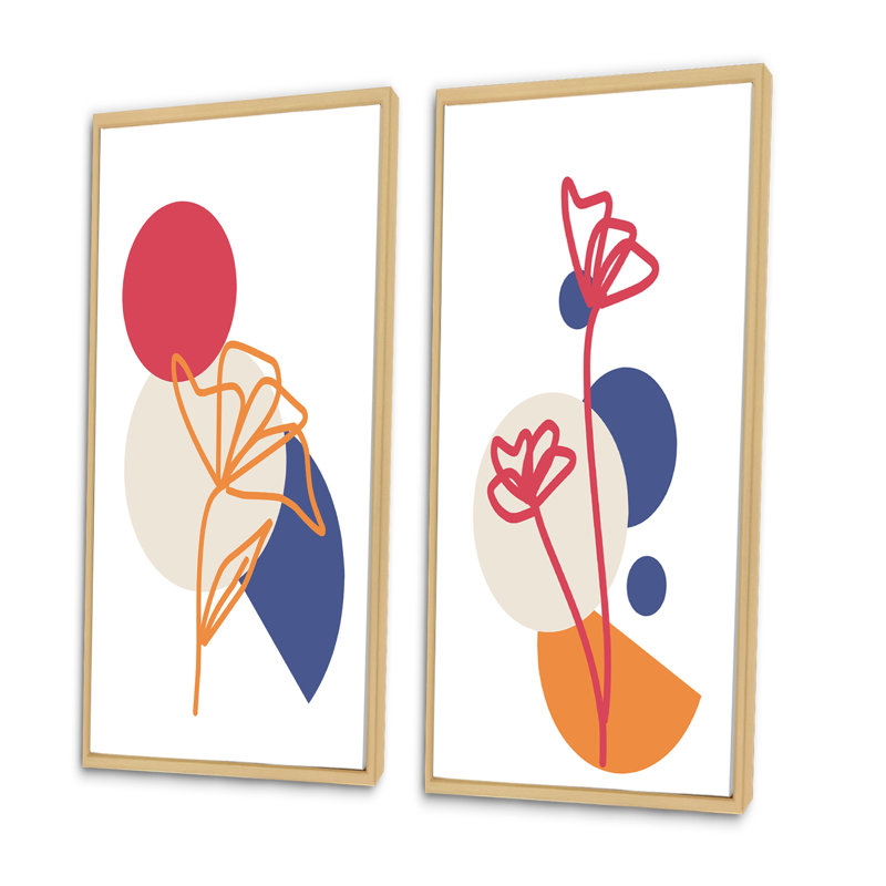 Scandinavian Abstract Minimalistic Geometrics, H 40 po x l 40 po x P 1,5 po, Cadre brun