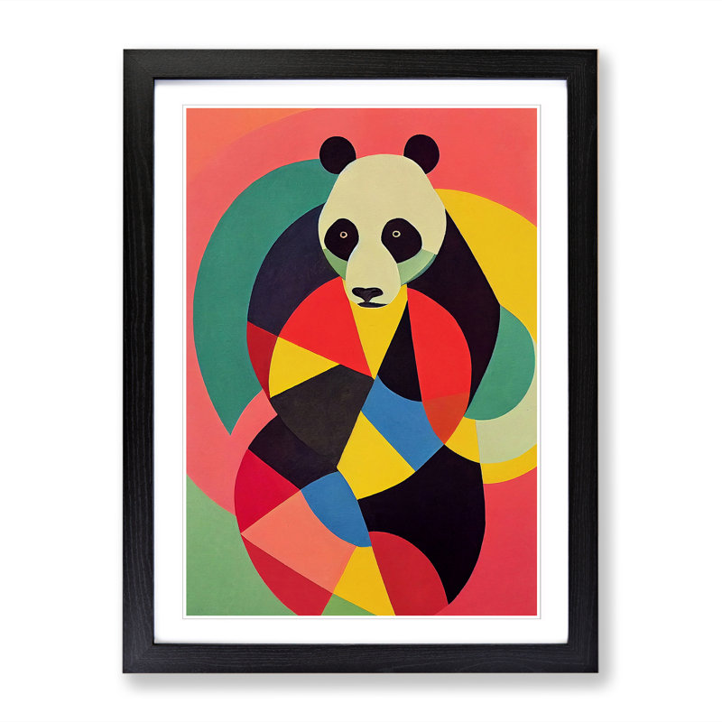 Panda Abstract - Single Picture Frame Print, 64cm H x 46cm W x 2cm D, Oak