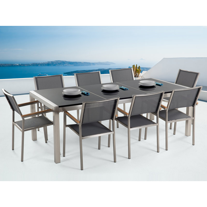 Burrough 8 - Person Patio Dining Set with Rectangular Table, Grey, Black