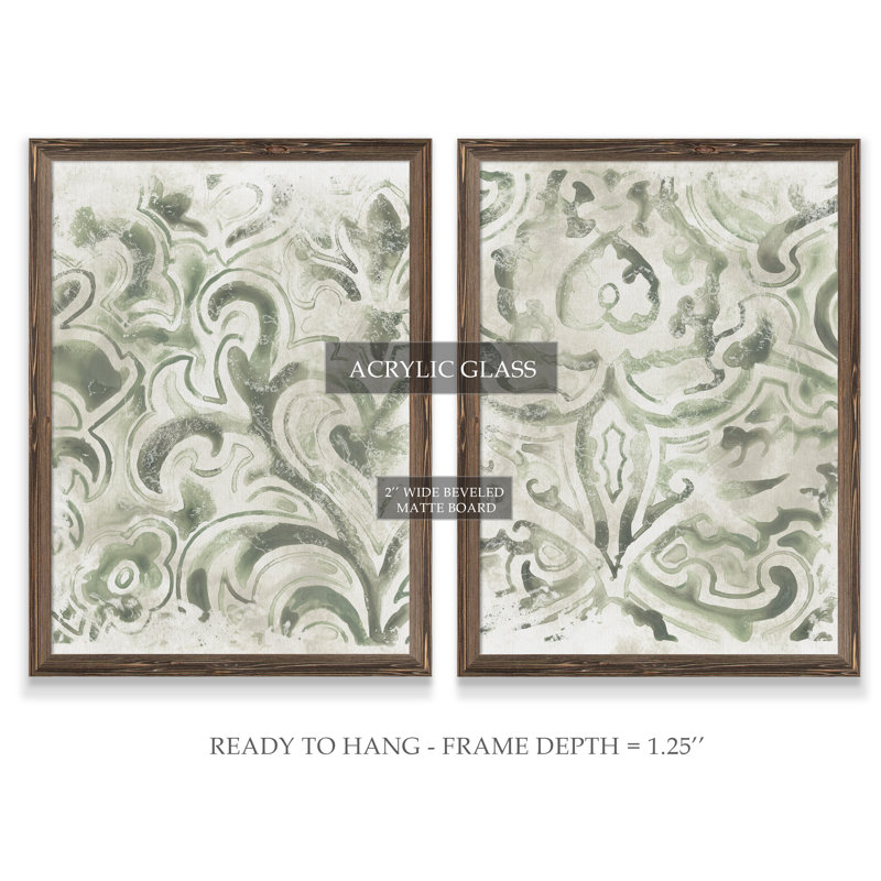 «Antique Tile III» par Vincent Van Gogh - ensemble de 2 cadres de peinture, H 24 po x l 18 po x P 1,25 po, Pas de tapis