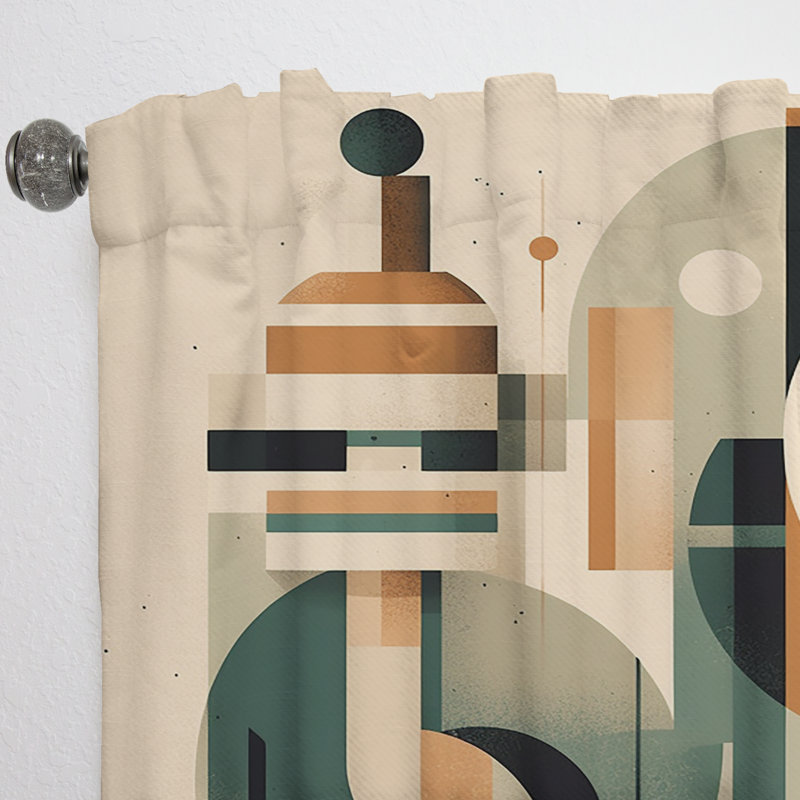 Visibelli - orange et vert Mid Century Momentum I - rideau Mid-Century - obscurcissant velours - 1 panneau, L 52 po x L 84 po