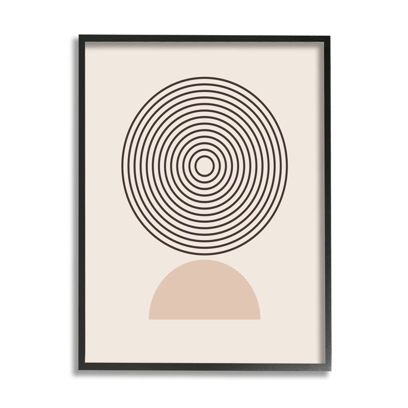 Cercles modernes sur fond beige sur bois, H 30 po x l 24 po x P 1,5 po, Giclée encadrée noir minuit